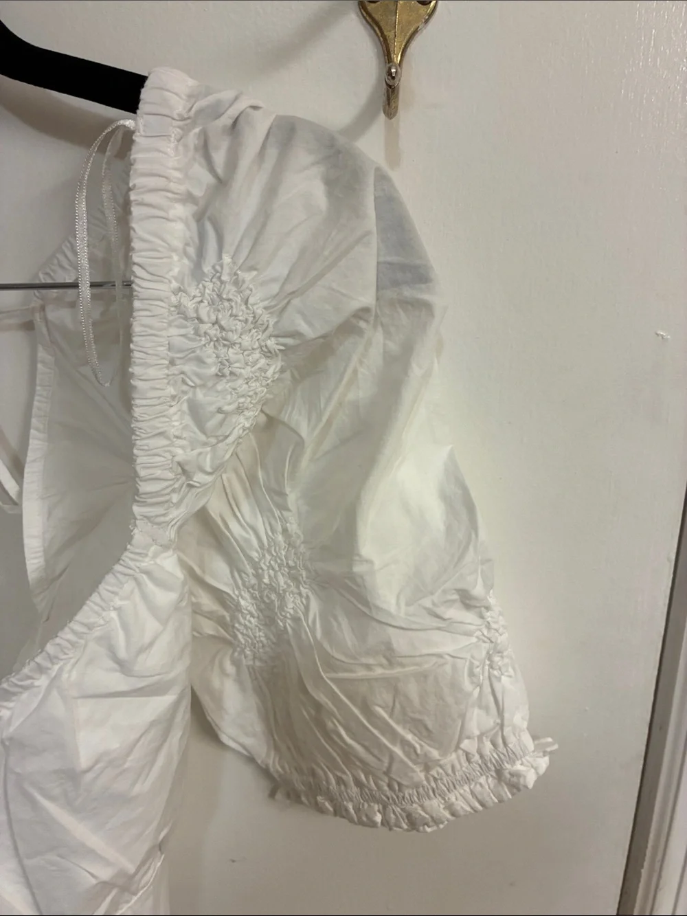 NWT-Zara White Puff Sleeve Tie-Front Crop Top-Sz L